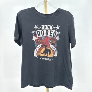 Wrangler Rock Rodeo Graphic T Shirt Women's Black Cotton Large Coastal Cowgirl